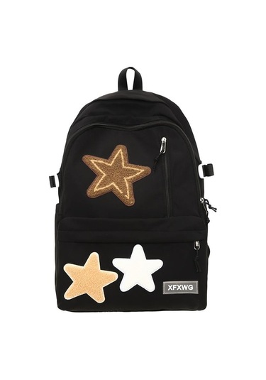 Siyah Beş Köşeli Yıldız Sırt Çantası Kız Eğlence Siyah