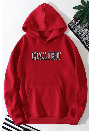 Malıbu Baskılı Oversize Sweatshirt Kırmızı