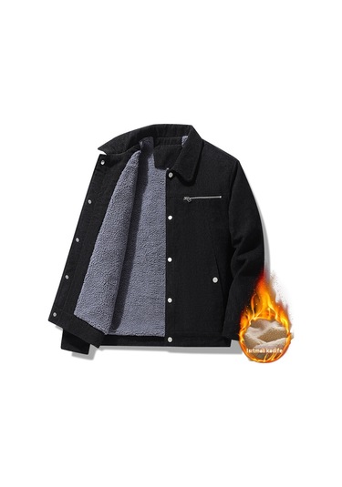 Yakalı Erkek Günlük Kadife Ceket Siyah