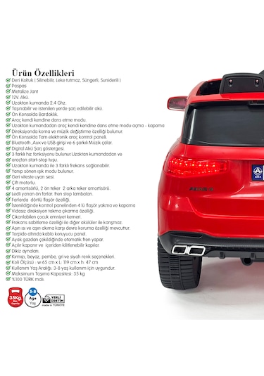 Akar Boss Gt 12v Uzaktan Kumandalı Akülü Araba - Dans Modlu Kırmızı