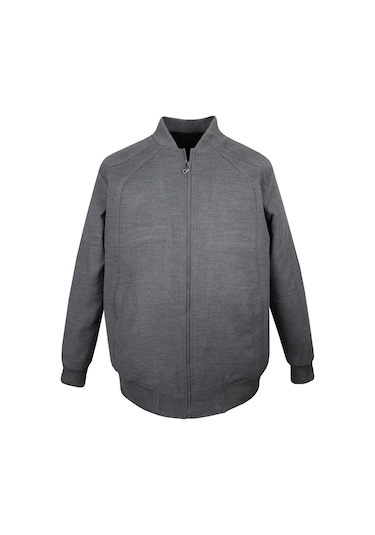 Büyük Beden Ribanalı Kaşe Mont Gri 1483 Gri