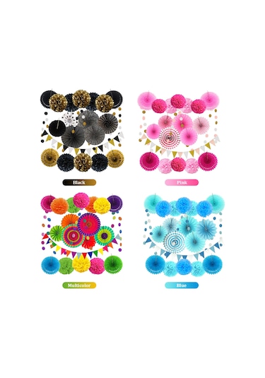 Yuntech01 Parti Dekorasyonu 20'li Set: Çok Renkli Kağıt Çıtçıt Ve Toplar - Düğün, Doğum Günü İçin Kolay Kurulumlu Renkli Dekor Paketi Çok Renkli