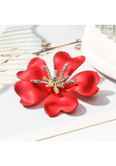 Monyee Avantgard Klen Yaprağı Desenli Biyüteri Spiralı, Sanal Mersin Taşlı, Unisex Gömlek/büstiye Broşı - 52x47mm Kırmızı