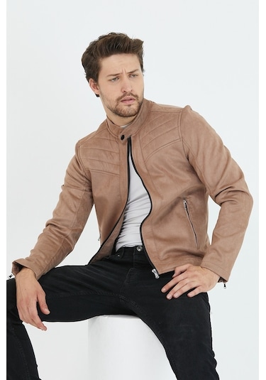 Erkek Vizyon Dar Kesim Süet Ceket Mont- Vizon