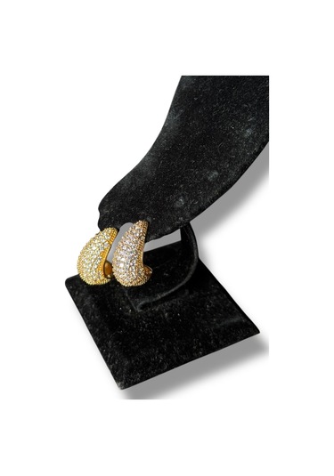 Full Taşlı Küçük Boy Su Damlası Çelik Küpe Sarı