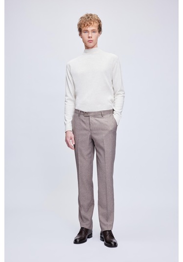 Bej Regular Fit Düz Yarım Balıkçı Yaka Yünlü Triko Kazak 34271023a006 00096 Bej