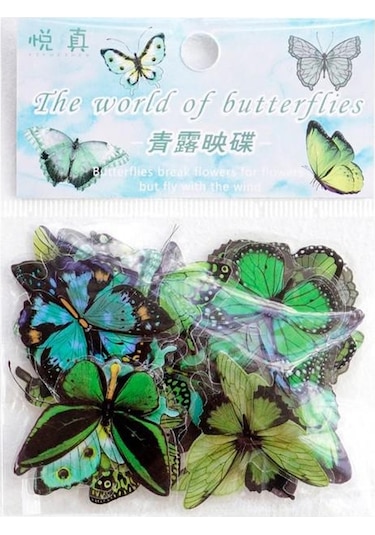 Yeşil 40 Adet Zarif Kelebek Çıkartmalar Şeffaf Dekoratif Çıkartmalar Telefon Dizüstü Su Şişesi Planlayıcısı Günlük Defteri Karalama Defteri Yeşil