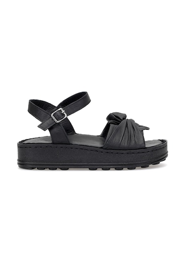 Mammamia D25ys-2595 Kadın Hakiki Deri Düz Sandalet Siyah Siyah