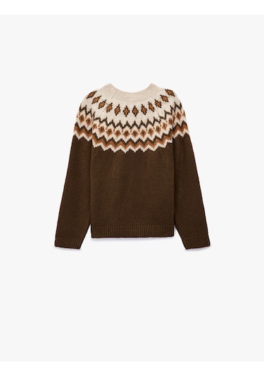 Koton Uzun Kollu Bisiklet Yaka Desenli Triko Kazak Yeşil 6wkg90093ht Yeşil