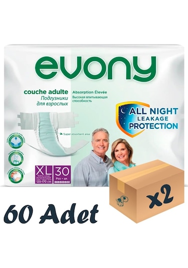 Evony Bel Bantlı 6 Damla Yetişkin Hasta Bezi XL 2 x 30 Adet