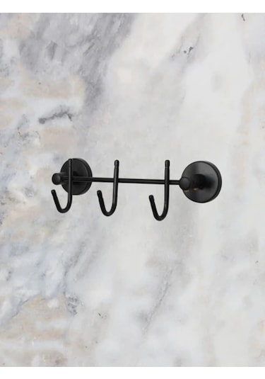 MultiStore Siyah 3'lü Sıra Askı Wc Askı Banyo Mutfak Düzenleyici Askısı Siyah