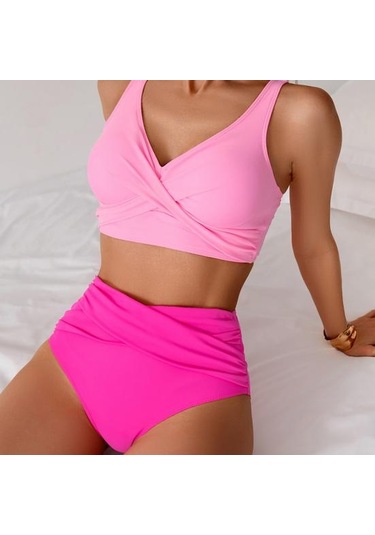 2 Adet/set Kadın Bikini Seti Derin V Yaka Dolgulu Telsiz Sütyen Yüksek Bel Yüzme Şortu Seti Düz Renk Yırtmaçlı Tasarım Plaj Giyim Pembe 2 Adet/set Kadın Bikini Seti Derin V Yaka Dolgulu Telsiz Sütyen Yüksek Bel Yüzme Şortu Seti Düz Renk Yırtmaçlı Tasarım Plaj Giyim Pembe
