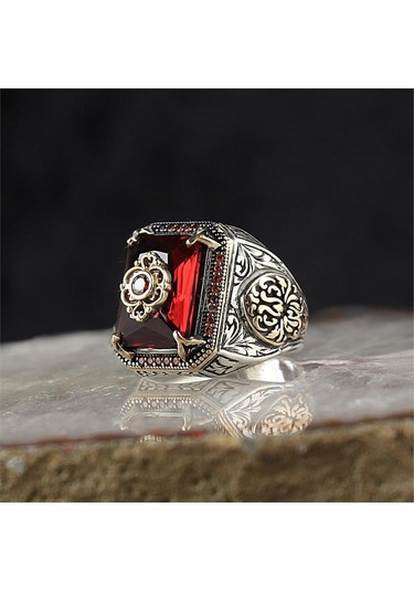 Kırmızı Zirkon Taşlı 925 Gümüş Yüzük
