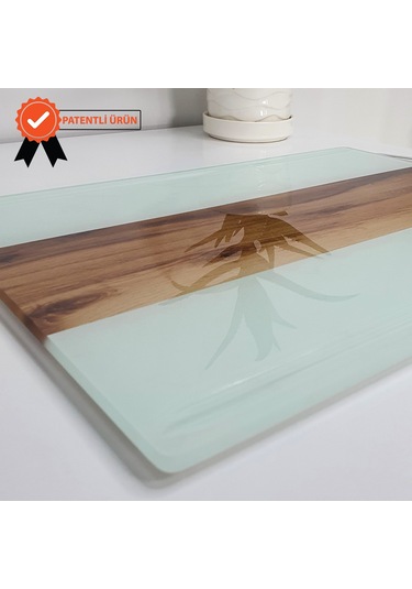 Decorita Cam Kesme Tahtası Kanallı Kesme Tablası Yeni Ahşap Görünüm 25 x 35 CM