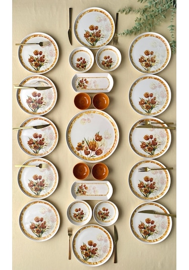 Vintage Model 12 Kişilik 23 Parça Kahvaltı Takımı Turuncu