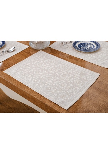 Finezza İris Jakar Polyester Kumaş Bej Amerikan Servis 33x46 cm Bej 4 Ad.-1390 Bej