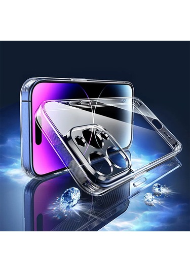 İphone 15 Pro Max Şeffaf Kılıf Kamera Korumalı 0.7mm Fit Silikon