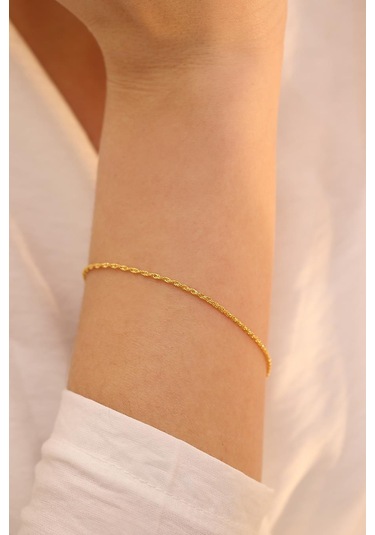 14 Ayar Altın Ince Halat Zincir Bileklik Sarı Altın