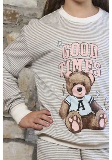 Cossy By Aqua 26452 Kız Çocuk Uzun Kollu Bisiklet Yaka Paçası Bantlı Pijama Takım-çizgili Çizgili