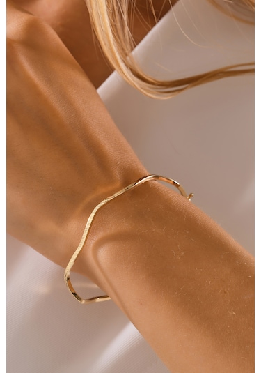 14 Ayar Altın Esli Model Kalemli Kelepçe Bilezik - Mmblk-33032 Sarı Altın