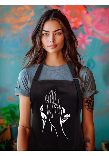 Vau Fartuk Manikürcü İçin Baskılı Önlük 181675882 Siyah