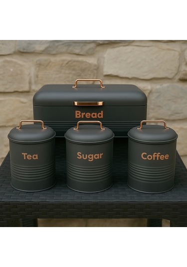 4 Lü Mutfak Seti Ekmeklikçay Kahve Şekerlik Gri 43x20 Gri