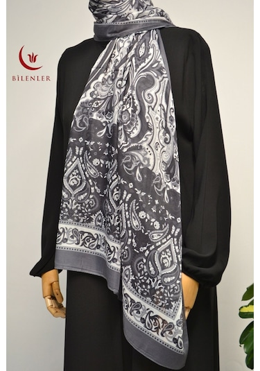 Etnik Desenli Pamuklu Şal 70x190 Cm Gri