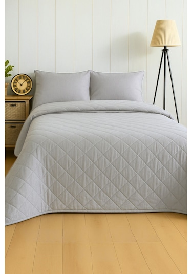 Formeya Gri Çift Kişilik Pike Çok Amaçlı Yatak Örtüsü Gri