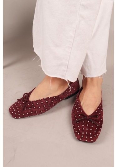 Botrop Fiyonklu Süet Babet Bordo-8301 Bordo