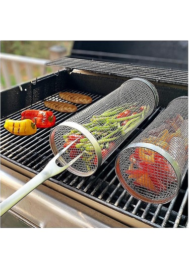 2 Adet Tekerlekli Izgara Sepeti - Şimdiye Kadarki En İyi Izgara Sepeti, Yuvarlak Paslanmaz Çelik Izgara Ağı Fq