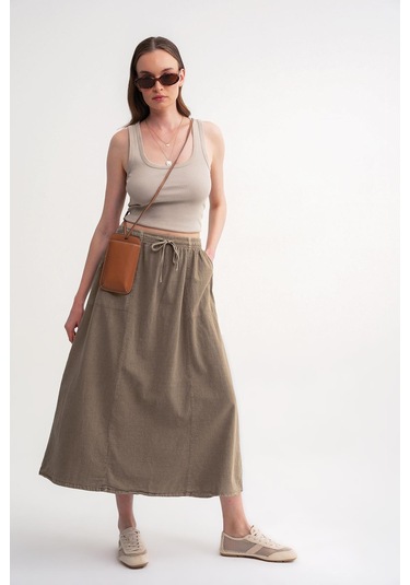 4633 Kadın Yandan Cepli Parçalı Etek Antik Vizon Antik Vizon