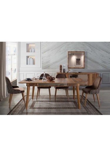 Miryan Yemek Odası Takımı Yemek Masası + 4 Adet Sandalye Kahverengi