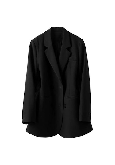 Kadın Takım Elbise Ceket Yaka Uzun Kollu Çift Sıralı Cepli Takım Elbise Ceket Düz Siyah