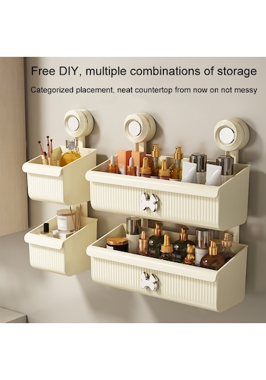 Sones Vantuzlu Duvara Monte Banyo Rafı Drenaj Çıkarılabilir Depolama Rafı Asılı Sepet, Stil: Büyük Krem Diğer