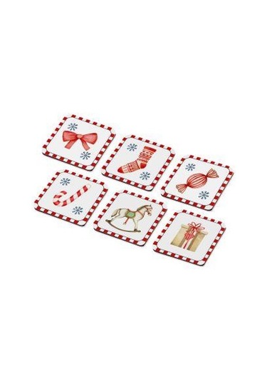 The Mia Globe 6 lı Bardak Altlığı NEW053 Beyaz - Kırmızı