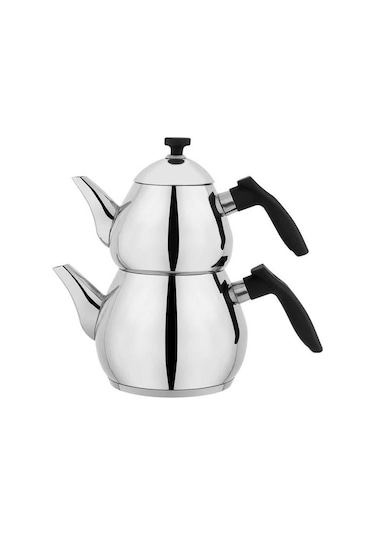 Schafer Çelik Çaydanlık Takımı Ortaboy Siyah Renk Tea Chef