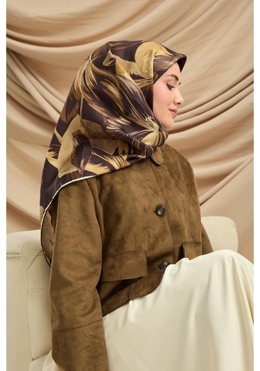 Silk Home Twill İpek Eşarp 11480-58 Acı Kahve, Koyu Yeşil, Krem, Gri