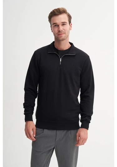 Cazador Regular Fit Dik Yaka Mevsimlik 3 İplik Sweatshirt-53470 Siyah