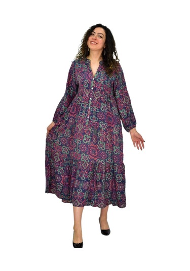 Kadın Empirme Uzun Kol Elbise Bgl-st04670 Mürdüm