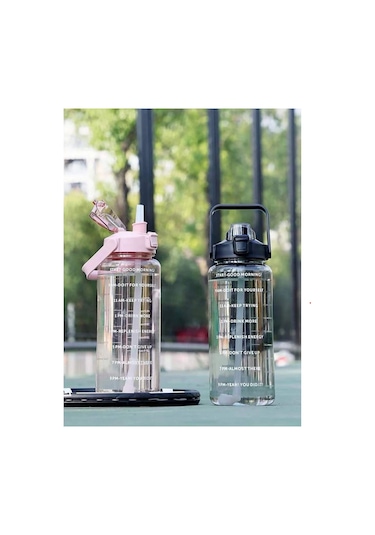 Pipetli Motivasyonel Su Matarası 2 L Siyah