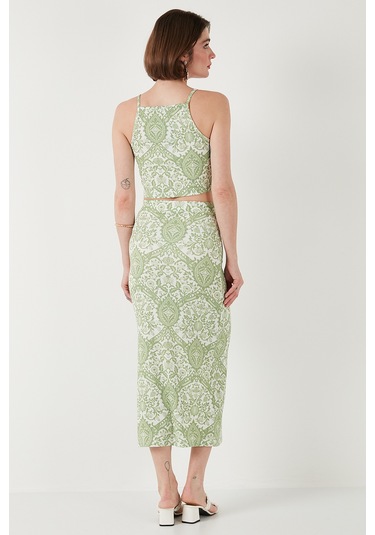 Lela Slim Fit Ip Askılı Yırtmaçlı Midi Alt-Üst Bayan Takım 5869021 Olive