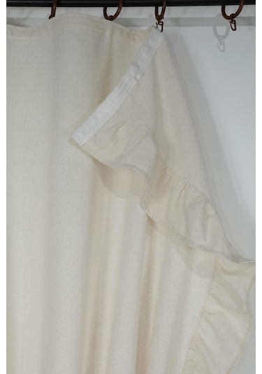 Naturel Perde Vintage Çift Kanat Dikey Fırfırlı Krem