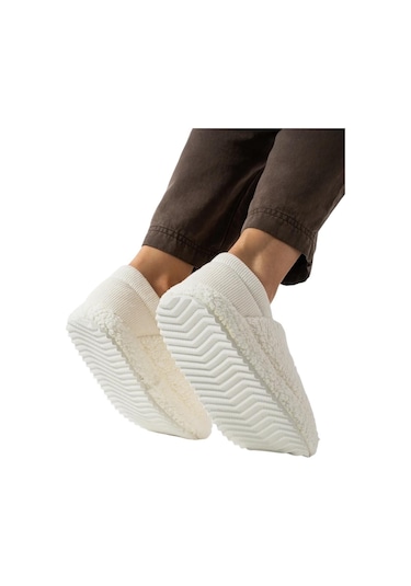 Kadın Lastikli Kaymaz Taban Peluş Havlu Kumaş Ev Ayakkabısı Panduf Beyaz-beyaz Beyaz