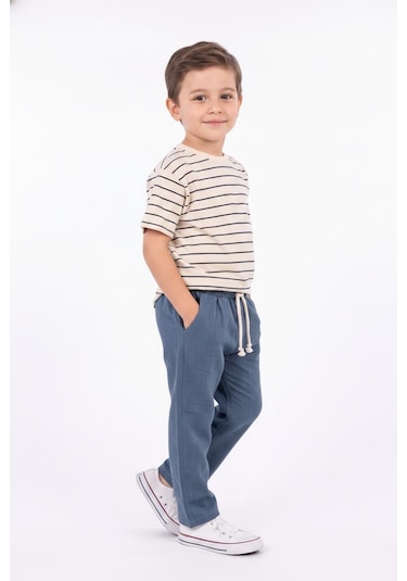 Miababy Müslin Pantolon Süprem Tişört 2li Takım İndigo