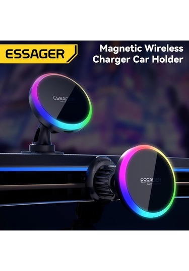 Tysm Joyjadehub Essager Rgb Manyetik Araç Telefon Tutucu Qi 15w Qi Kablosuz Şarj, Rgb Aydınlatma,  Ve Android Uyumluluğu, 360 Dönüşüm 1pc