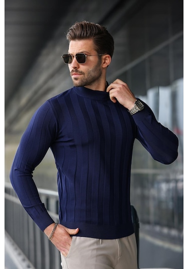 Lacivert Yarım Balıkçı Erkek Triko Kazak E7423 Lacivert