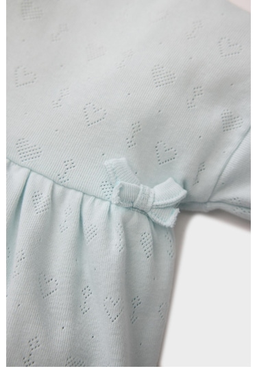 DeFacto Kız Bebek Pijama Takımı Ribana Uzun Kollu Üst Beli Lastikli Uzun Alt E0766A525SPBE61 Mavi