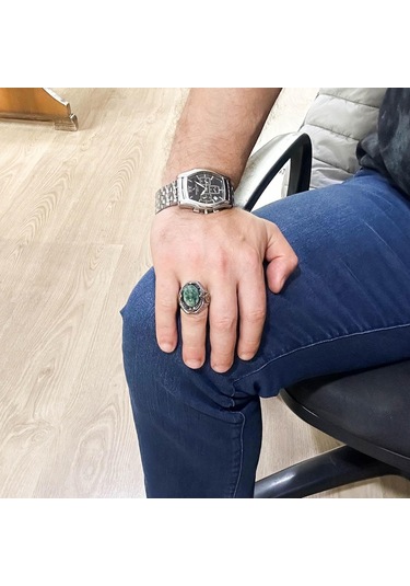 Şık El Yapımı Zümrüt Taşlı Yüzük, 925 Ayar Gümüş Yüzük Gümüş