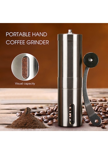Hombey 304 Paslanmaz Çelik El Cranklı Kahve Değirmeni, Seramik Burr, Ayarlandırabilir, 30g, Gümüş - Ev & Seyahat İçin