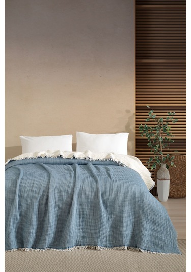 Varol 5 Katlı %100 Pamuk Müslin Yatak Örtüsü 230x240 Cm Mavı/cıftkısılık Mavi